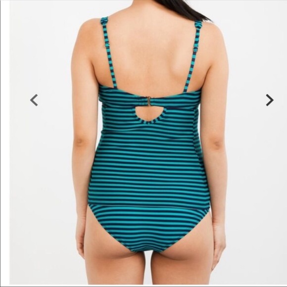 NWT!Beach bump green/navy striped tankini swimsuit - Picture 2 of 10